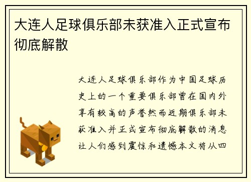大连人足球俱乐部未获准入正式宣布彻底解散